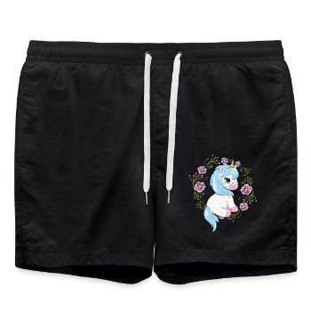 Happy baby unicorn in floral wreath with roses - Swim Trunks - black - Front - AI Model Male 185 light (185cm)