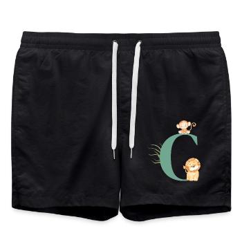 Buchstabe c grüne Dschungeltiere - Badeshorts - Schwarz - Vorne - AI Model Male 185 light (185cm)