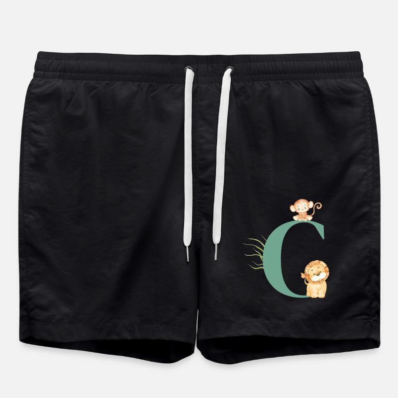 Letter c green jungle animals - Swim Trunks - black