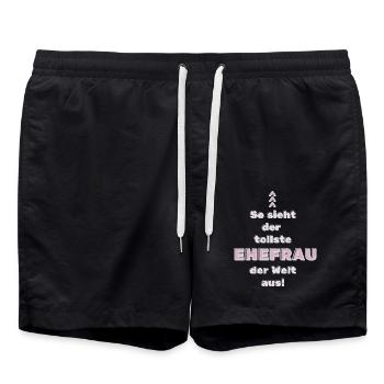 This is what the best wife in the world looks like! - Swim Trunks - black - Front - AI Model Male 185 light (185cm)