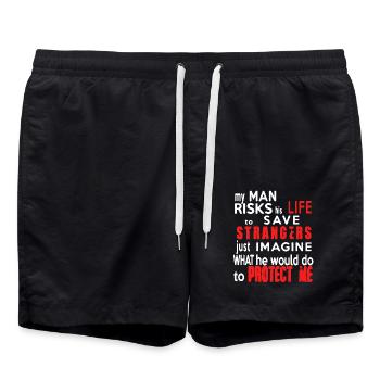Firefighter Girl - Swim Trunks - black - Front - AI Model Male 185 light (185cm)