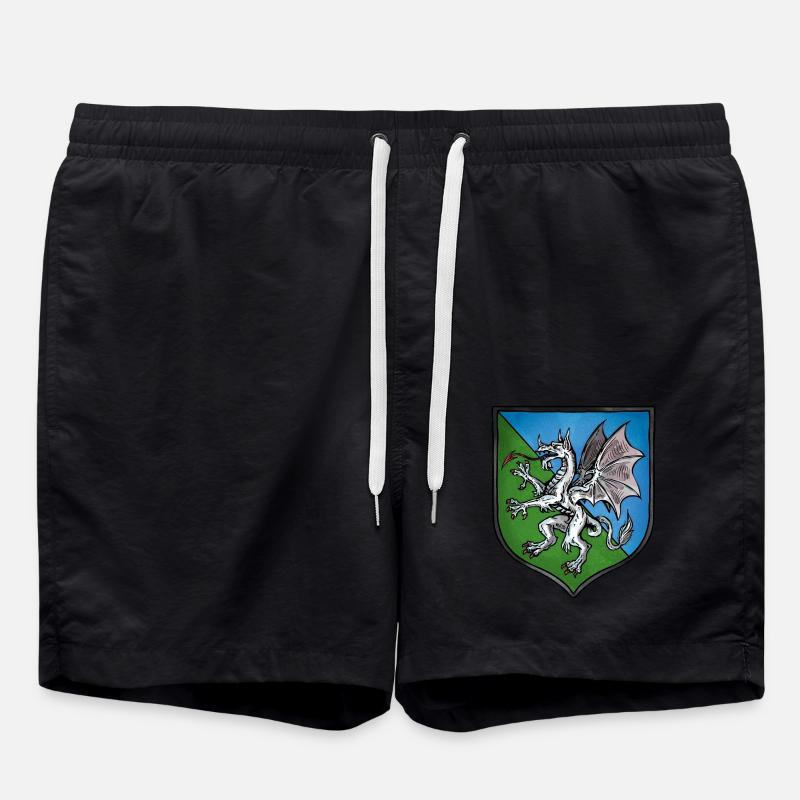 Wappen weißer Drache - Badeshorts - Schwarz