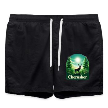 Cherusker – Stolz der Wälder - Badeshorts - Schwarz - Vorne - AI Model Male 185 light (185cm)