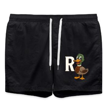 Pension Duck Retirement Grandpa Grandma - Swim Trunks - black - Front - AI Model Male 185 light (185cm)