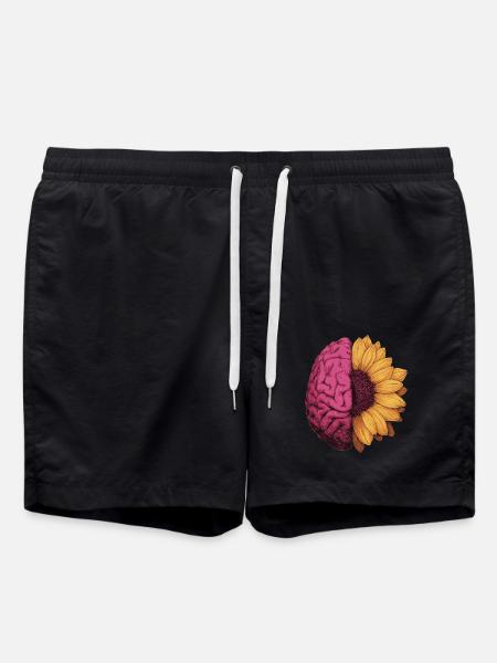 Neurodivergent, autism, ADHD, sunflower, brain - Swim Trunks - black