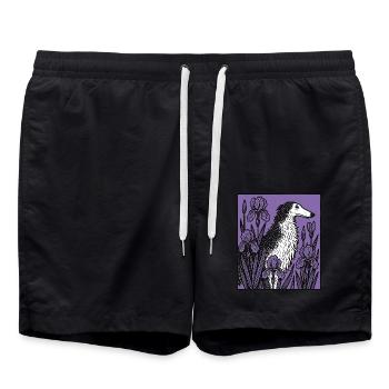 Elegant Purple Borzoi Whimsical Dog Art - Swim Trunks - black - Front - AI Model Male 185 light (185cm)