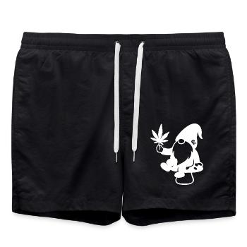 Zwerg/Wichtel mit Hanfblatt auf Pilz - Weedlove - Badeshorts - Schwarz - Vorne - AI Model Male 185 light (185cm)