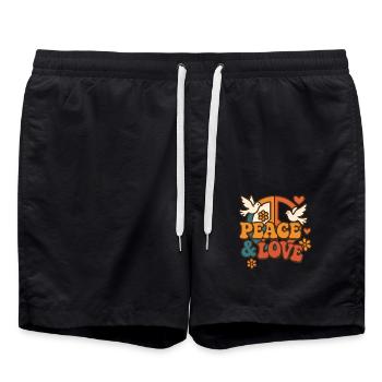 70s Flower Power Peace and Love Artwork - Swim Trunks - black - Front - AI Model Male 185 light (185cm)