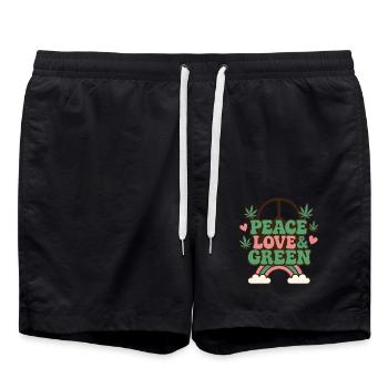 Peace Love Green Cannabis Graphic Années 70 - Short de bain - noir - Devant - AI Model Male 185 light (185cm)