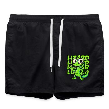 Funny Cartoon Gecko – Green Reptile Trend - Swim Trunks - black - Front - AI Model Male 185 light (185cm)