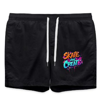 Skate and Create – Graffiti Street Art Design - Swim Trunks - black - Front - AI Model Male 185 light (185cm)