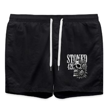 Skull Hemp Leaves Skull Stoned 420 Cannabis - Swim Trunks - black - Front - AI Model Male 185 light (185cm)