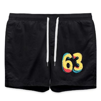 63 Zahl Comic - Badeshorts - Schwarz - Vorne - AI Model Male 185 light (185cm)