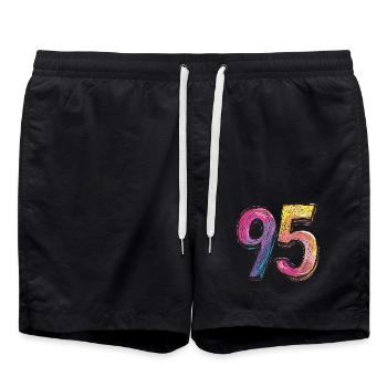 95 Number Comic - Swim Trunks - black - Front - AI Model Male 185 light (185cm)
