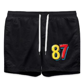 87 Number Comic - Swim Trunks - black - Front - AI Model Male 185 light (185cm)