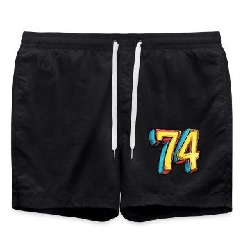 74 Number Comic - Swim Trunks - black - Front - AI Model Male 185 light (185cm)
