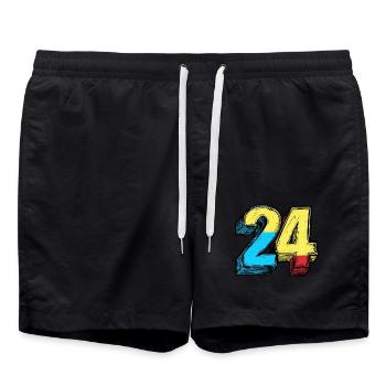 24 Number Comic - Swim Trunks - black - Front - AI Model Male 185 light (185cm)