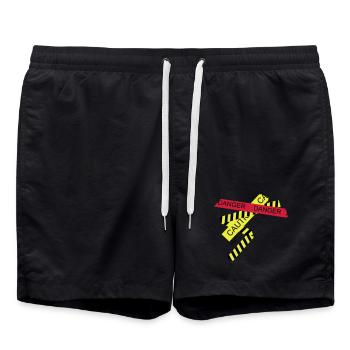 verschiedene Absperrbänder Gefahr und Vorsicht - Badeshorts - Schwarz - Vorne - AI Model Male 185 light (185cm)