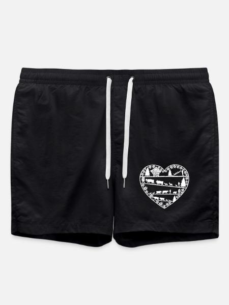 Heart with alpine lift white - Swim Trunks - black