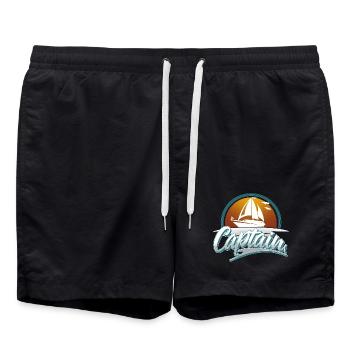 Captain Motorboat Sailing Sailor Boat Ship - Swim Trunks - black - Front - AI Model Male 185 light (185cm)