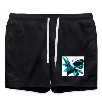 Teal Magische Blume Druck - Badeshorts - Schwarz - Vorne - AI Model Male 185 light (185cm)