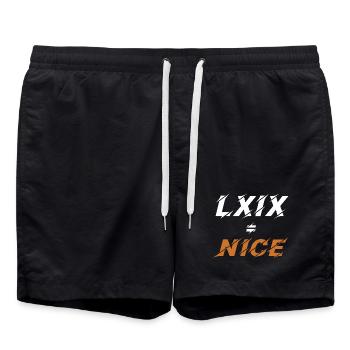 69=nice in roman numerals - Swim Trunks - black - Front - AI Model Male 185 light (185cm)
