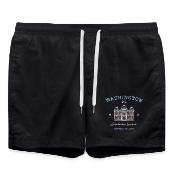 Washington D.C., USA, Bauwerk Renwick Gallery - Badeshorts - Schwarz - Vorne - AI Model Male 185 light (185cm)