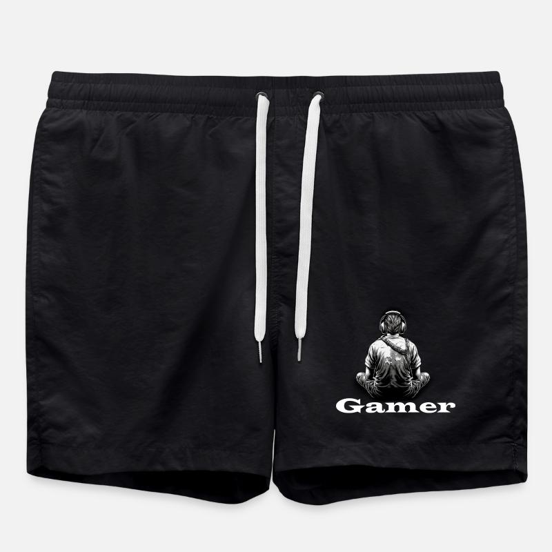 Gamer blanc - Short de bain - noir