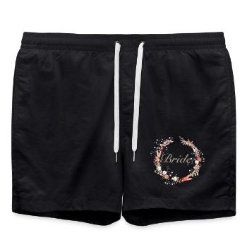 Braut Kränzchen in zarten Farbtönen mit Schriftzug - Badeshorts - Schwarz - Vorne - AI Model Male 185 light (185cm)