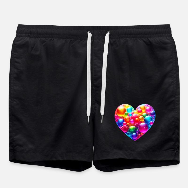 Buntes Herz - Badeshorts - Schwarz