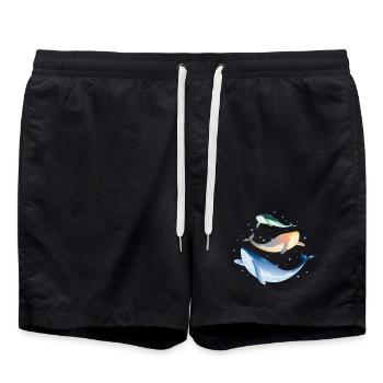 three brightly colored shimmering whales in the ocean - Swim Trunks - black - Front - AI Model Male 185 light (185cm)