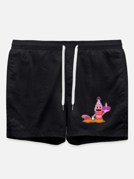 Worm Birthday Cake - Swim Trunks - black