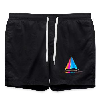 Vintage Sailboat Drawing - Swim Trunks - black - Front - AI Model Male 185 light (185cm)