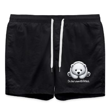 Du Bist UnentBÄRlich – Cartoon Bär Süß Niedlich - Badeshorts - Schwarz - Vorne - AI Model Male 185 light (185cm)