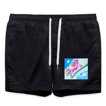 Einhorn und Regenbogen - Badeshorts - Schwarz - Vorne - AI Model Male 185 light (185cm)