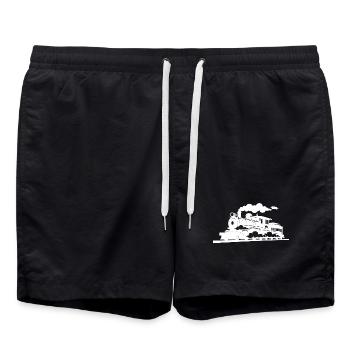 Dampflokomotive Grafik - Badeshorts - Schwarz - Vorne - AI Model Male 185 light (185cm)