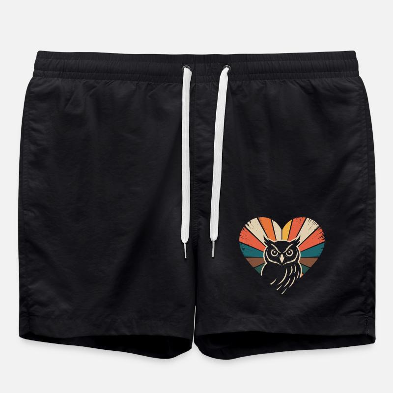 Herz mit Eule im Retro-Stil - Badeshorts - Schwarz