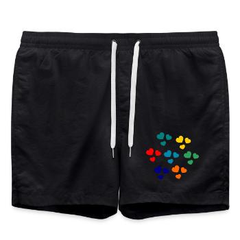 Abstract colorful hearts for clothing - Swim Trunks - black - Front - AI Model Male 185 light (185cm)