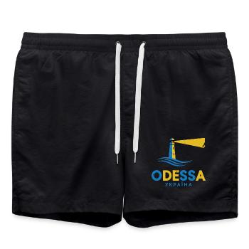 Odessa Lighthouse Night Scene Tee - Swim Trunks - black - Front - AI Model Male 185 light (185cm)