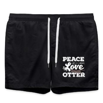 Sea Otter Cartoon Peace Love - Swim Trunks - black - Front - AI Model Male 185 light (185cm)
