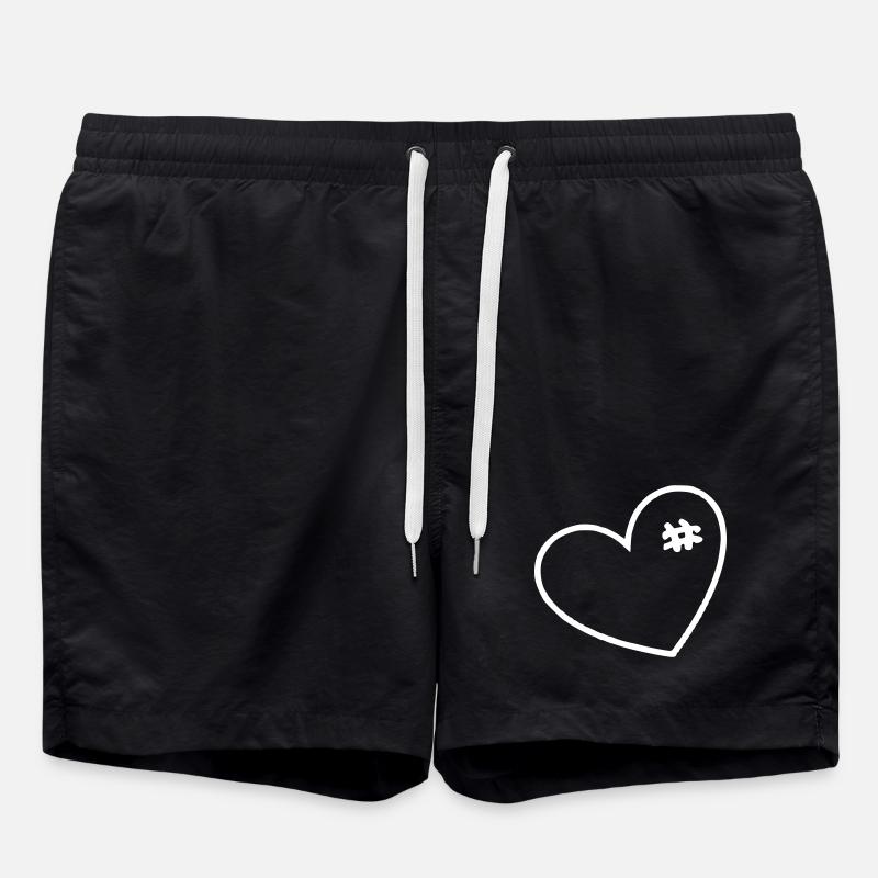 White heart with stitches - Swim Trunks - black