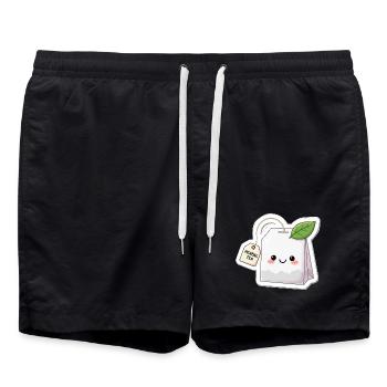 Kawaii Herbal Tea Bag Illustration - Swim Trunks - black - Front - AI Model Male 185 light (185cm)
