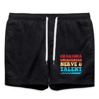 Charisma, Einzigartigkeit, Nerven & Talent - Badeshorts - Schwarz - Vorne - AI Model Male 185 light (185cm)