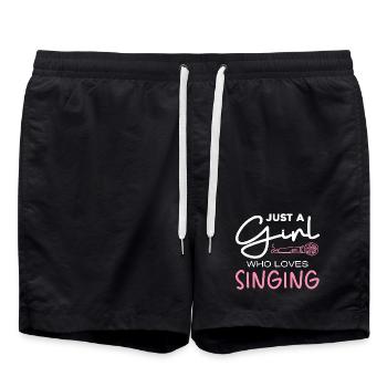 La fille adore chanter – Motif du micro - Short de bain - noir - Devant - AI Model Male 185 light (185cm)