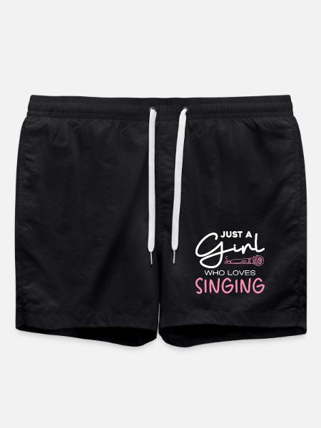 Girl Loves Singing – Microphone Motif - Swim Trunks - black