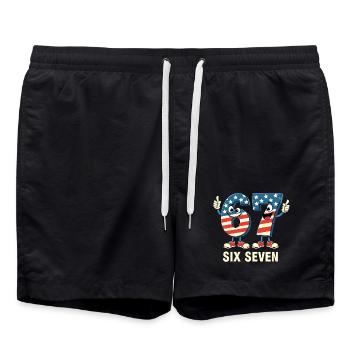 US Flag 67 Memes Six Seven - Badeshorts - Schwarz - Vorne - AI Model Male 185 light (185cm)