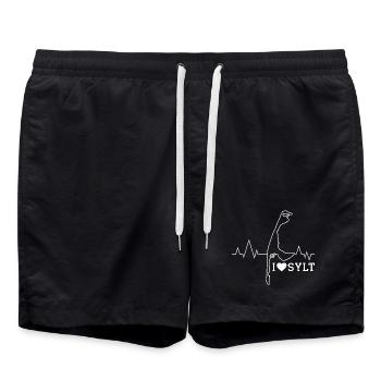 Nordseeurlaub I LOVE SYLT Wattenmeer Lustiges - Badeshorts - Schwarz - Vorne - AI Model Male 185 light (185cm)