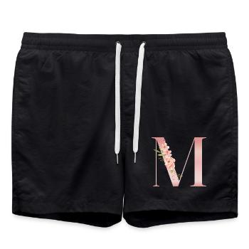 M pastellrosa Blumen - Badeshorts - Schwarz - Vorne - AI Model Male 185 light (185cm)