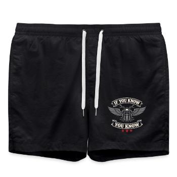 Warum Wir Motorrad Fahren, - Badeshorts - Schwarz - Vorne - AI Model Male 185 light (185cm)