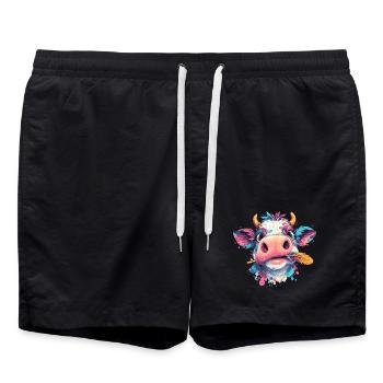Colorful cow head splash - Swim Trunks - black - Front - AI Model Male 185 light (185cm)